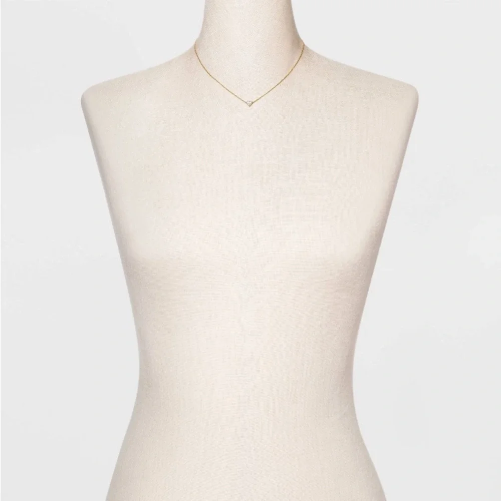 Sterling Silver Gold Dipped Cubic Zirconia Heart Chain Necklace NWT - Picture 4 of 8